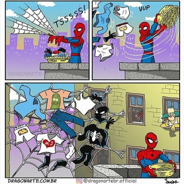 Повседневная жизнь супергероев и других персонажей в иллюстрациях Лукаса Насименто (18 фото)